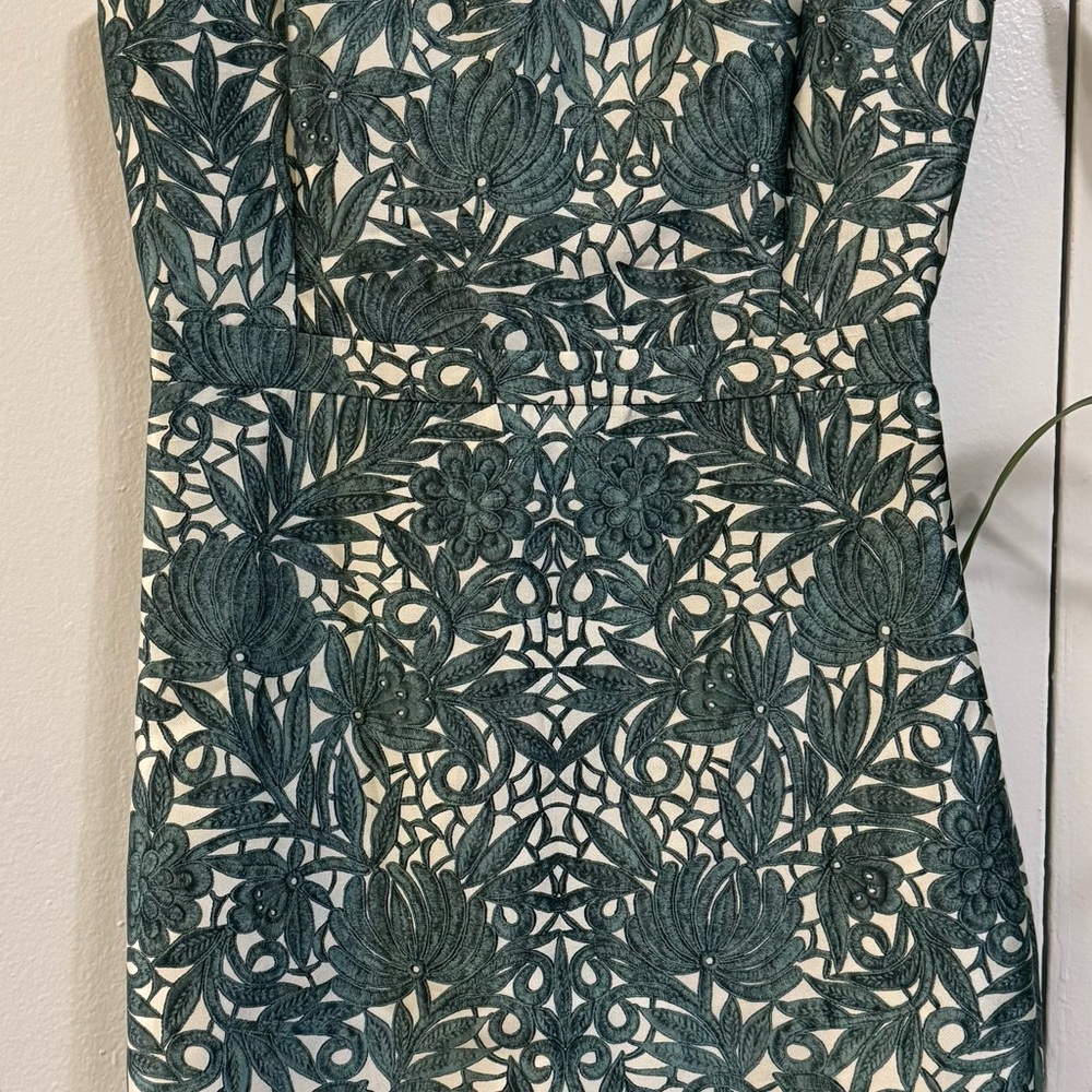 J. Crew Strapless Green Floral Dress
